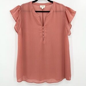 Perch by Blu Pepper Sheer Coral Pink Polka Dot Flutter Sleeve Blouse Top 2XL